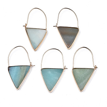 Natural Amazonite Triangle Dangle Hoop Earrings, Brass Drop Earrings for Women, Light Gold, 43~45x23~26x3.5mm, Pin: 0.8mm