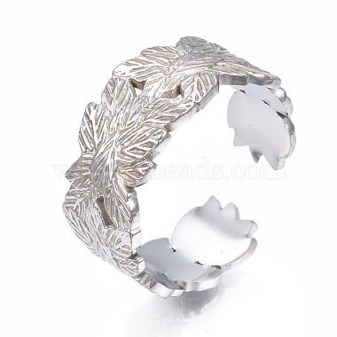 Non-Tarnish 304 Stainless Steel Leaf Wrap Open Cuff Ring(RJEW-T023-27P)-3