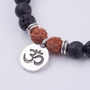 Yoga-Thema Lava Rock Bodhi Holzperlen Stretch Charm Armbänder(BJEW-L620-02A)-2