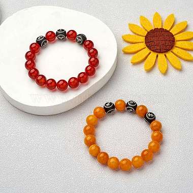 bracelet extensible en perles rondes en agate rouge naturelle(BJEW-SW00077-08)-2