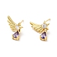 Purple Cubic Zirconia Wing with Teardrop Dangle Stud Earrings(EJEW-G297-01G)-1