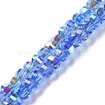 Transparent Electroplate Glass Beads Strands, AB Color, Faceted Lantern, Royal Blue, 6x4.5mm, Hole: 1.4mm, about 98pcs/strand, 17.72''(45cm)(GLAA-Q099-H01-01)