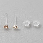 Resin Stud Earring Finding, with Cubic Zirconia, Navajo White, 14x3.5mm, Hole: 0.8mm, Pin: 1x11.5mm(RESI-WH20001-08H)
