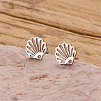201 Stainless Steel Stud Earrings, Hollow Shell Shape, Stainless Steel Color, 9x8mm(FS-WG29B49-02)