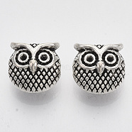 Tibetan Style Alloy Beads, Owl, Cadmium Free & Lead Free, Antique Silver, 11x11x8mm, Hole: 1.4mm, about 340pcs/1000g(TIBEB-Q089-06AS-RS)