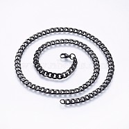 304 Stainless Steel Curb Chain Necklaces, with Lobster Claw Clasps, Gunmetal, 22 inch(56cm), 6.5x1.5mm(NJEW-O102-02B)