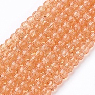 Spray Painted Crackle Glass Beads Strands, Round, Light Salmon, 4mm, Hole: 1.1~1.3mm, about 200pcs/strand, 31.4 inch(CCG-Q001-4mm-05)