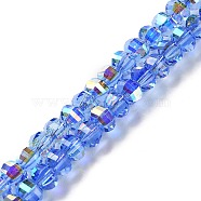 Transparent Electroplate Glass Beads Strands, AB Color, Faceted Lantern, Royal Blue, 6x4.5mm, Hole: 1.4mm, about 98pcs/strand, 17.72''(45cm)(GLAA-Q099-H01-01)