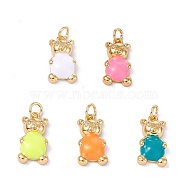 Brass Micro Pave Cubic Zirconia Pendants, with Enamel, Real 18K Gold Plated, Long-Lasting Plated, Bear, Mixed Color, 17.5x9x4mm, Hole: 3.4mm(KK-P201-19G)