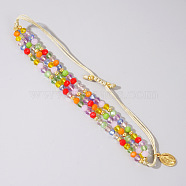 Faceted Glass Beads Three Layer Multi-strand Adjustable Charm Bracelets, Mixed Color, 11 inch(28cm)(SG9297-7)