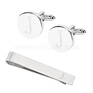 Brass Cuff Button, Cufflink Findings for Apparel Accessories, with Clip & Letter, Silver, Letter.J, 20x18x17mm, 1set/box(KK-GF0001-03J)