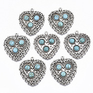 Tibetan Style Alloy Pendants, with Synthetic Turquoise, Cadmium Free & Lead Free, Heart, Antique Silver, 34.5x32x5mm, Hole: 1.6mm(PALLOY-R113-004-RS)