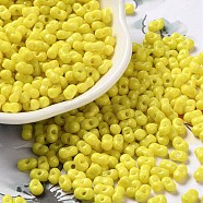 Baking Paint Glass Seed Beads, Peanut, Yellow, 5.5~6x3~3.5x3mm, Hole: 1~1.2mm(SEED-K009-01A-08)