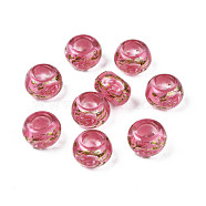 Flower Printed Transparent Acrylic Rondelle Beads, Large Hole Beads, Hot Pink, 15x9mm, Hole: 7mm(TACR-S160-01-E04)
