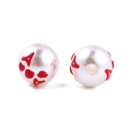 Halloween Opaque ABS Plastic Imitation Pearl Enamel Beads, Round with Heart , Red, 11.5~12mm, Hole: 2mm(KY-G020-01M)