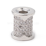 Eco-Friendly Rack Plating Brass Micro Pave Cubic Zirconia Beads, Long-Lasting Plated, Lead Free & Cadmium Free, Column, Real Platinum Plated, 9.5x8mm, Hole: 3mm(KK-F835-24C-P)