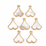 Natural Shell Charms, with Brass Findings, Long-Lasting Plated, Cadmium Free & Lead Free, Heart, Light Gold, 14x11.5x2mm, Hole: 1.2mm(KK-T060-75-RS)