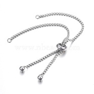 Adjustable 304 Stainless Steel Bracelet Making, Slider Bracelets, Stainless Steel Color, 9-1/2 inch(24cm), Hole: 2.5~3mm, Single Chain Length: about 12cm(X-STAS-F183-10P)