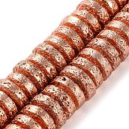 Electroplated Natural Lava Rock Beads Strands, Disc, Heishi Beads, Rose Gold Plated, 8~8.5x3mm, Hole: 1.8mm, about 127pcs/strand, 15.94''(40.5cm)(G-I360-A03-03)