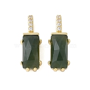 Brass Micro Pave Cubic Zirconia and Natural Moss Agate Pendants, Rack Plating, Long-Lasting Plated, Cadmium Free & Lead Free, Rectangle, 20.5x7.5x6.5mm, Hole: 5.5x2.5mm(KK-F892-45G-02)