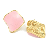 PVD Vacuum Plating 304 Stainless Steel & Enamel Stud Earrings for Women, Golden, Rhombus, Pink, 25.5x27.5mm(EJEW-G401-02G-02)