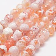Faceted Natural Fire Crackle Agate Beads Strands, Round, Dyed & Heated, Orange, 6mm, Hole: 1mm, about 56~58pcs/strand, 14 inch(35.6cm)(G-F447-6mm-B03)