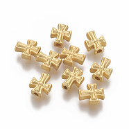 Brass Beads, Long-Lasting Plated, Cross, Matte Gold Color, 9.9x8.3x4.4mm, Hole: 1.8mm(KK-O122-02MG)