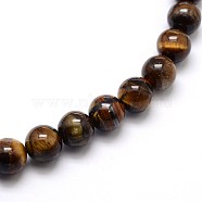 Natural Grade AB Tiger Eye Round Beads Strands, 4mm, Hole: 0.8mm, about 89pcs/strand, 15 inch(G-O047-02-4mm)