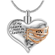 316L Surgical Stainless Steel Heart Urn Ashes Pendant Necklace, Paw Print Memorial Jewelry for Men Women, Golden & Stainless Steel Color, 21.65 inch(55cm)(BOTT-PW0002-020T-P)