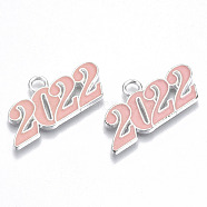 Alloy Enamel Pendants, Cadmium Free & Lead Free, New Year 2022, Silver, Pink, 19x38x2mm, Hole: 4mm(PALLOY-N160-001-04S-RS)