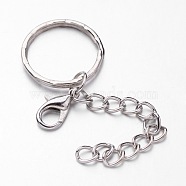 Iron Split Key Rings, with Zinc Alloy Lobster Claw Clasps and Curb Chains, Platinum, 41mm(X-KEYC-JKC00090)