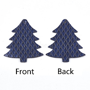 PU Leather Big Pendants, Christmas Tree, Dark Blue, 55x47.5x2mm, Hole: 2mm(FIND-T020-089B)