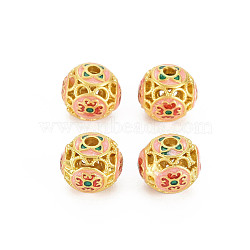 Rack Plating Alloy Enamel Beads, Long-Lasting Plated, Matte Style, Cadmium Free & Nickel Free & Lead Free, Round, Pink, 10x9mm, Hole: 1.8mm(ENAM-S130-05A)