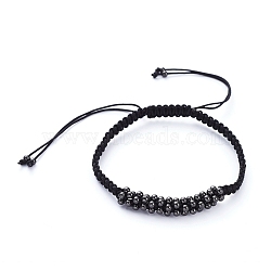 Unisex Adjustable Nylon Thread Braided Bead Bracelets, with Brass Round Beads, Gunmetal, 2-1/4 inch~3-7/8 inch(5.7~10cm)(BJEW-JB05137-04)