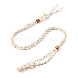 Braided Wax Rope Cord Macrame Pouch Necklace Making, Adjustable Wood Beads Interchangeable Stone Necklace, Linen, 35.43 inch(90cm), 4mm(NJEW-J007-01)
