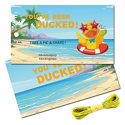 Paper Card, Greeting Card, Thank You Card, with Jute Twine, Rectangle with Duck & Word, Duck, Card: 87.5x50mm, 50pcs; Jute Twine: 2mm, 10m(AJEW-CN0001-74C)