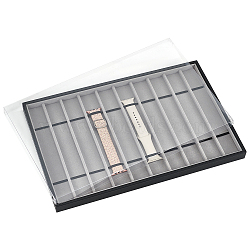 10 Grids Rectangle PU Leather Watch Straps Necklace Bracelet Display Tray, with Rectangle Transparent PVC Plastic Lids, Gray, Tray: 260x400x25mm, 1pc; Lids: 402x262x18mm, 1pc(ODIS-NB0001-38A)