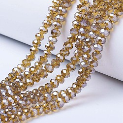 Electroplate Glass Beads Strands, Pearl Luster Plated, Faceted, Rondelle, Dark Goldenrod, 8x6mm, Hole: 1mm, about 65~72pcs/strand, 15.7~16.1 inch(40~41cm)(EGLA-A034-T8mm-A12)