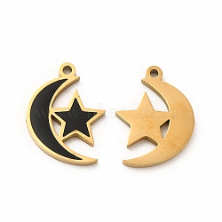 Ion Plating(IP) 304 Stainless Steel Pendants, With Enamel, Moon With Star, Black, 15.5x11.5x1mm, Hole: 1.2mm(STAS-F291-05G-02)