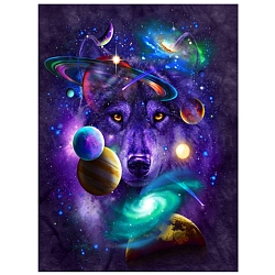 Universe Planet Fox Pattern 5D Diamond Painting Kits for Adult Beginners, DIY Full Round Drill Picture Art, Rhinestone Gem Paint Kits for Home Wall Decor, Midnight Blue, 400x300mm(PW-WG71723-01)