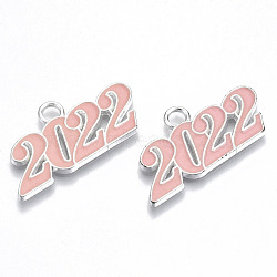 Alloy Enamel Pendants, Cadmium Free & Lead Free, New Year 2022, Silver, Pink, 19x38x2mm, Hole: 4mm(PALLOY-N160-001-04S-RS)