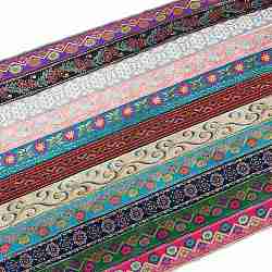 Ethnic Style Embroidery Polyester Ribbons, Jacquard Ribbon, Tyrolean Ribbon, with Flower Patttern, Garment Accessories, Mixed Color, 2 inch(51mm)(OCOR-XCP0001-23B)