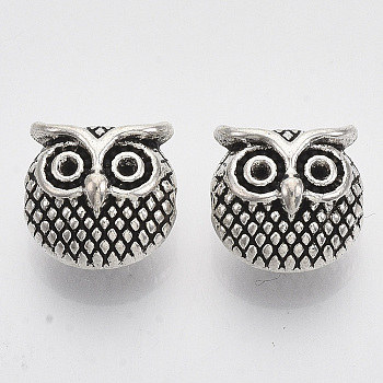 Tibetan Style Alloy Beads, Owl, Cadmium Free & Lead Free, Antique Silver, 11x11x8mm, Hole: 1.4mm, about 340pcs/1000g