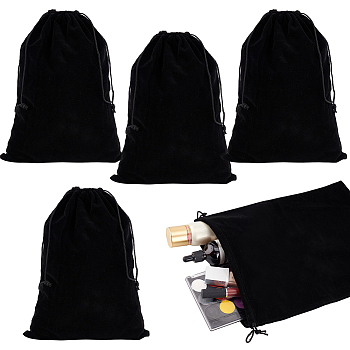 Velvet Cloth Drawstring Pouches, Jewelry Bags, Rectangle, Black, 34.8x24.6cm