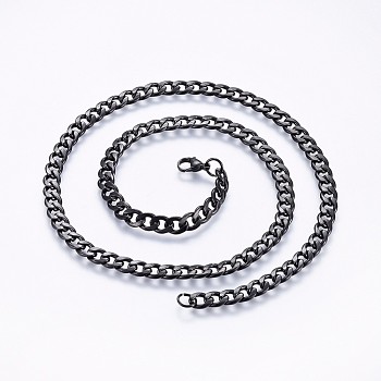 304 Stainless Steel Curb Chain Necklaces, with Lobster Claw Clasps, Gunmetal, 22 inch(56cm), 6.5x1.5mm