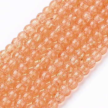 Spray Painted Crackle Glass Beads Strands, Round, Light Salmon, 4mm, Hole: 1.1~1.3mm, about 200pcs/strand, 31.4 inch