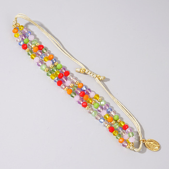 Faceted Glass Beads Three Layer Multi-strand Adjustable Charm Bracelets, Mixed Color, 11 inch(28cm)