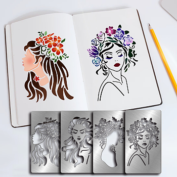4Pcs 4 Style Custom 304 Stainless Steel Cutting Dies Stencils, for DIY Scrapbooking/Photo Album, Decorative Embossing, Women Pattern, 17.7x10.1cm, 1pc/style