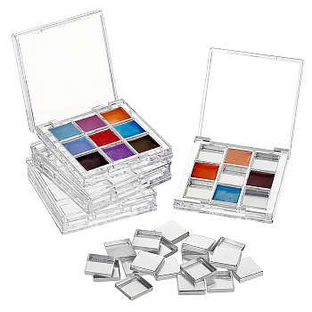 4Pcs DIY Refillable Plastic 9 Compartments Eyeshadow Palettes Sub Boxes, 36Pcs Square Removable Aluminum Pans, 18Pcs Double Sided Adhesive Stickers, for DIY Empty Eyeshadow, Mixed Color, 6.8x6.5x1.35cm
