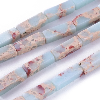 Synthetic Imperial Jasper Beads Strands, Dyed, Cuboid, Light Blue, 12~13.5x4~4.5mm, Hole: 0.8mm, about 29pcs/strand, 14.96 inch~15.19 inch(38~38.6cm)